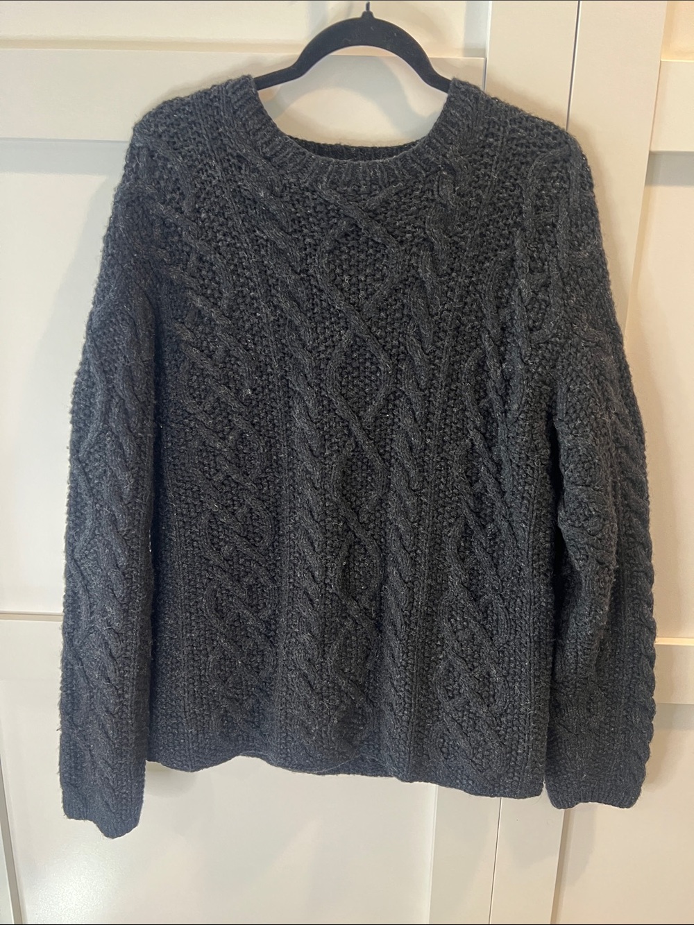 J. Crew Men's Dark Charcoal Cable Crewneck Sweater
